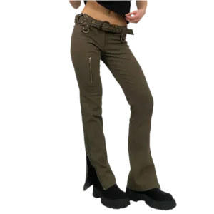 Olive Zipper Low Rise Pants (XS)
