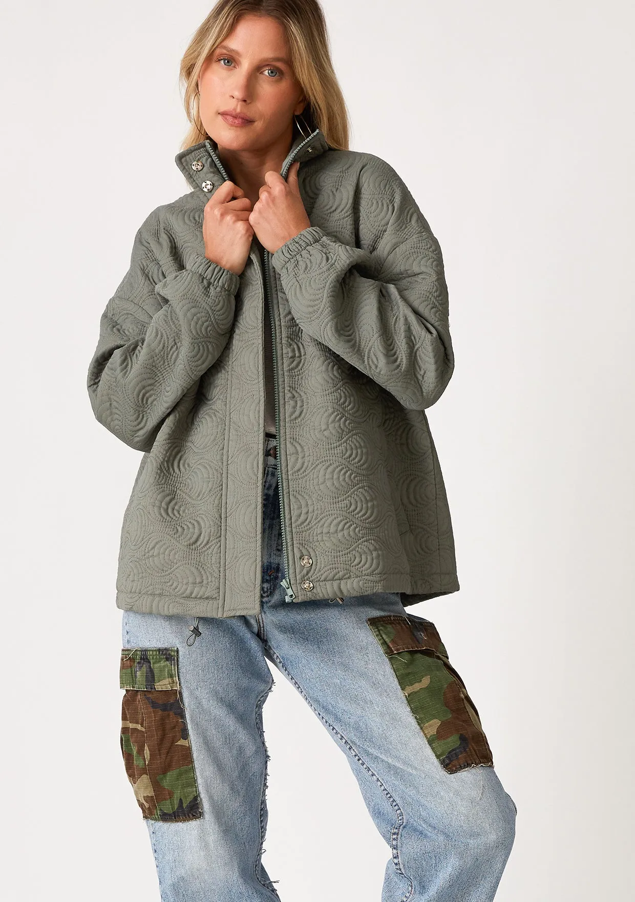 Quilted Long Sleeve Zip-Up Puffer Jacket