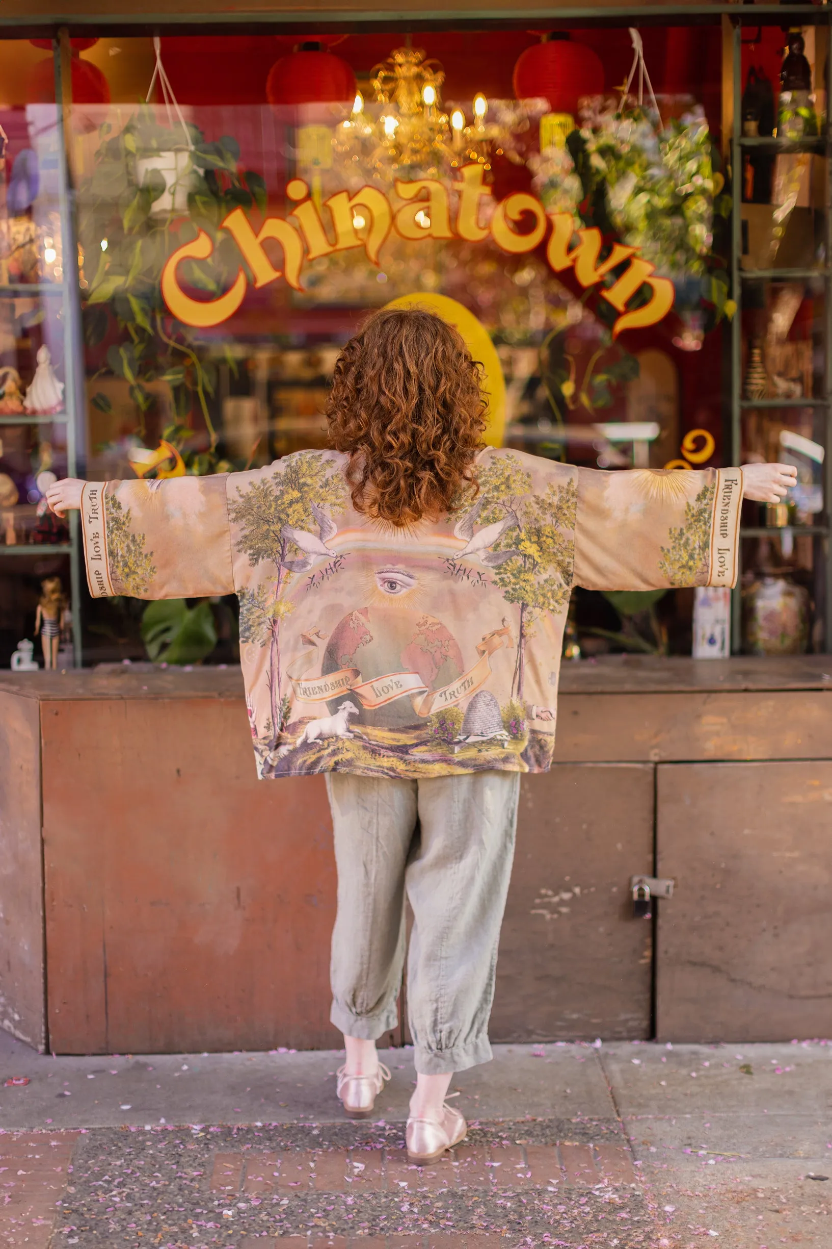"Friendship  Love Truth" Vintage Washed Kimono Jacket