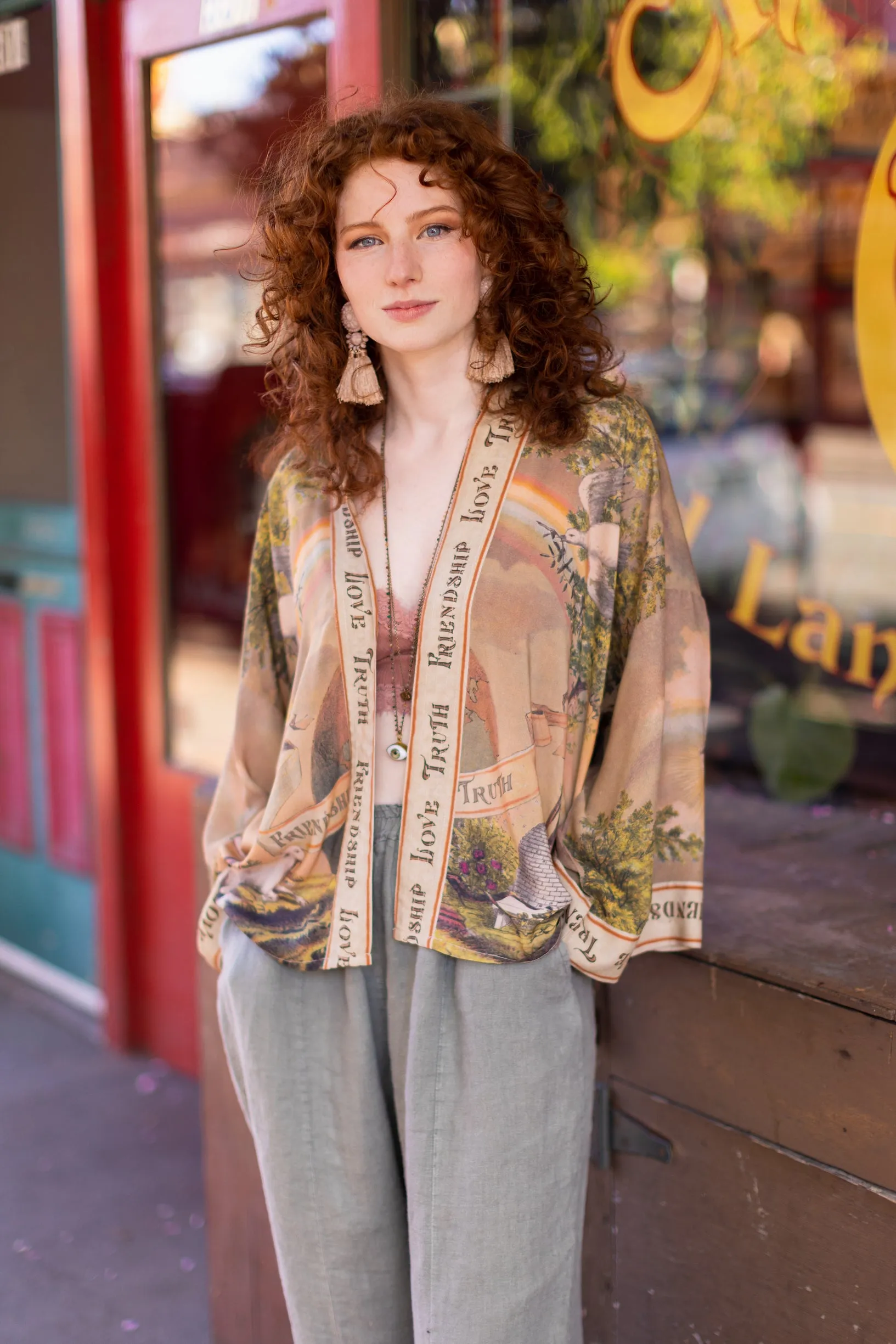 "Friendship  Love Truth" Vintage Washed Kimono Jacket