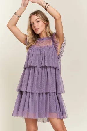 RUFFLED TIERED SWISSDOT LACE DRESS