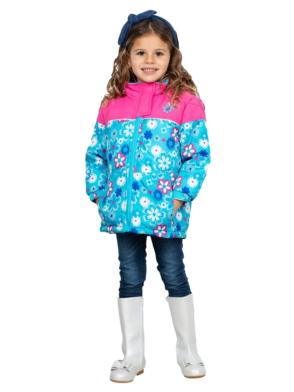 Rugged Bear Little Girls' Floral Printed Puffer Coat/Jacket