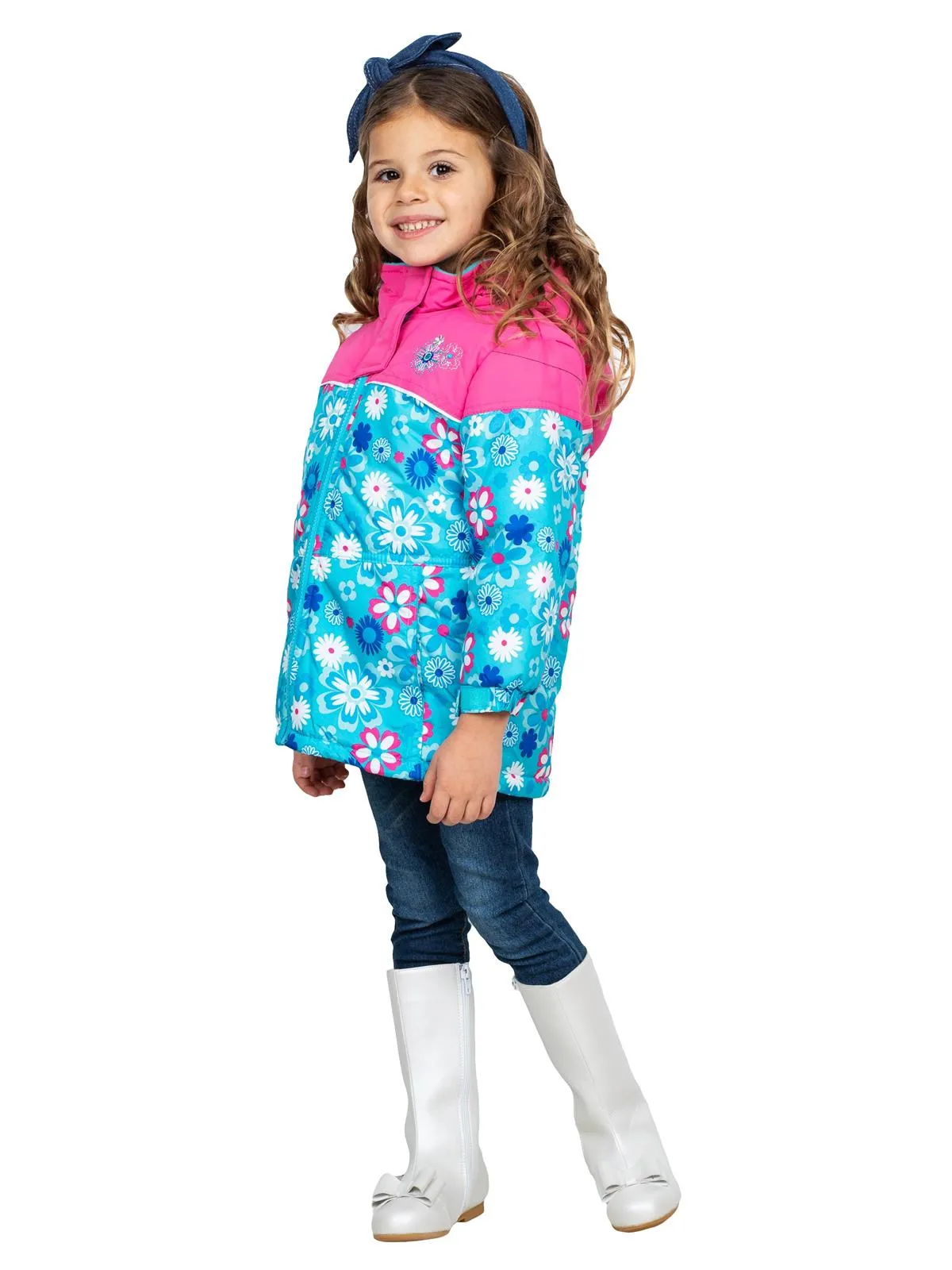 Rugged Bear Little Girls' Floral Printed Puffer Coat/Jacket