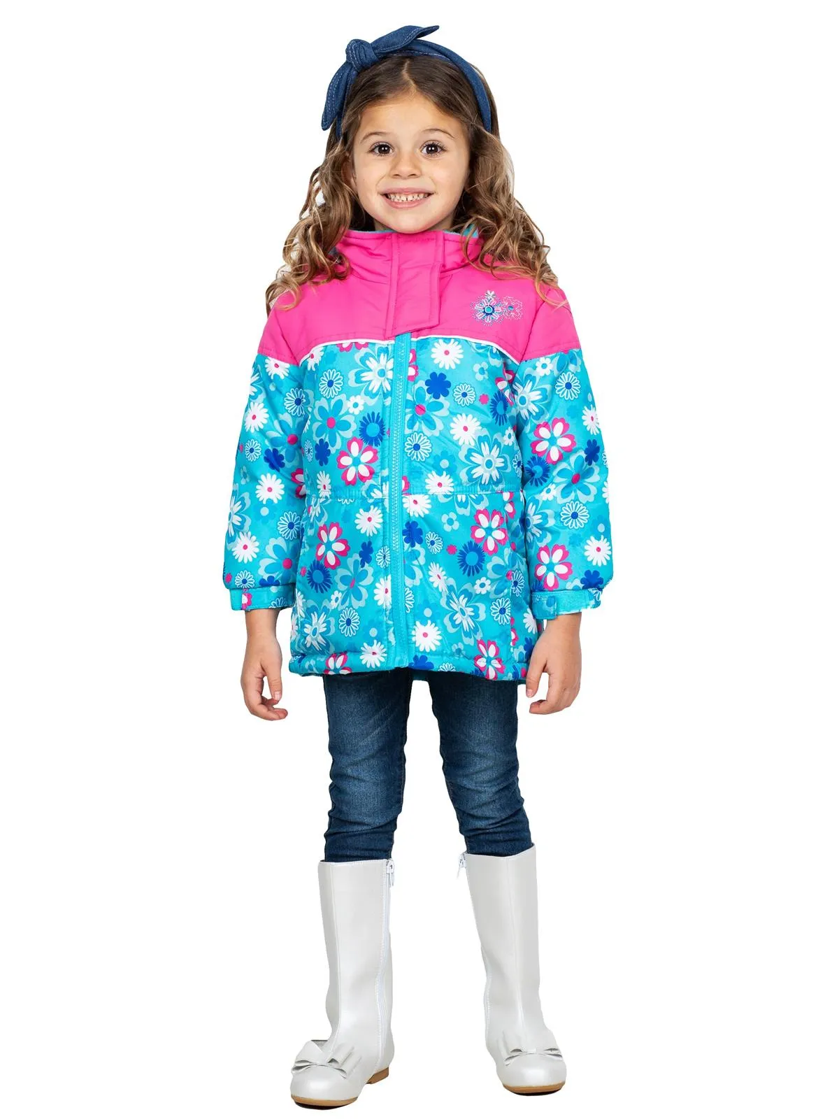 Rugged Bear Little Girls' Floral Printed Puffer Coat/Jacket