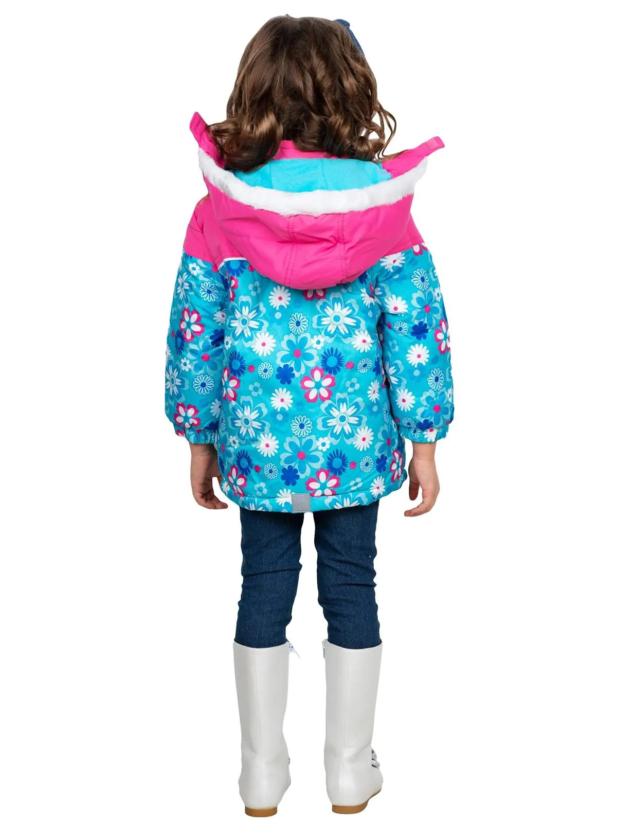 Rugged Bear Little Girls' Floral Printed Puffer Coat/Jacket