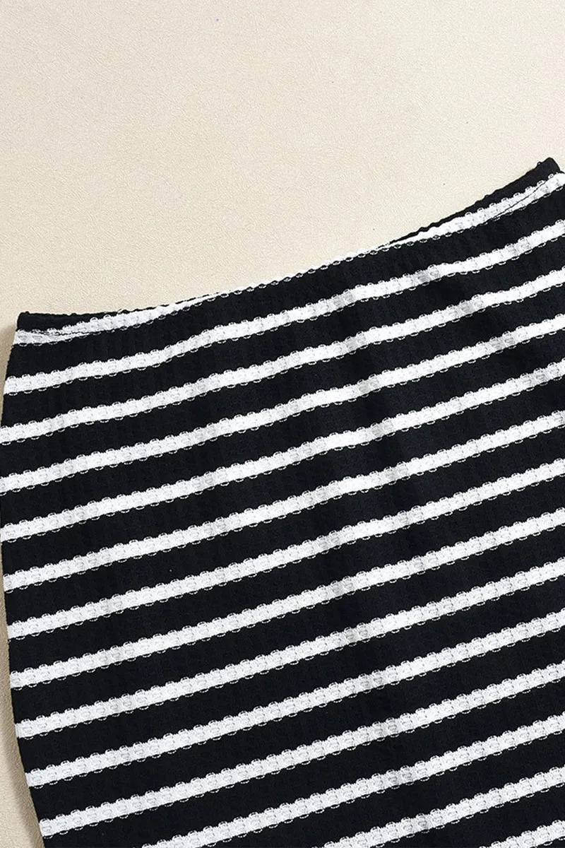 Striped Round Neck Short Sleeve Bodycon Skirt Set