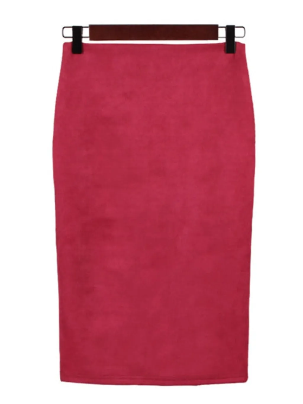 Suede Midi Pencil Elastic High Waist Skirt