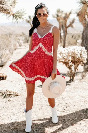 Sweet To The Core Floral Lace Babydoll Dress (Red)