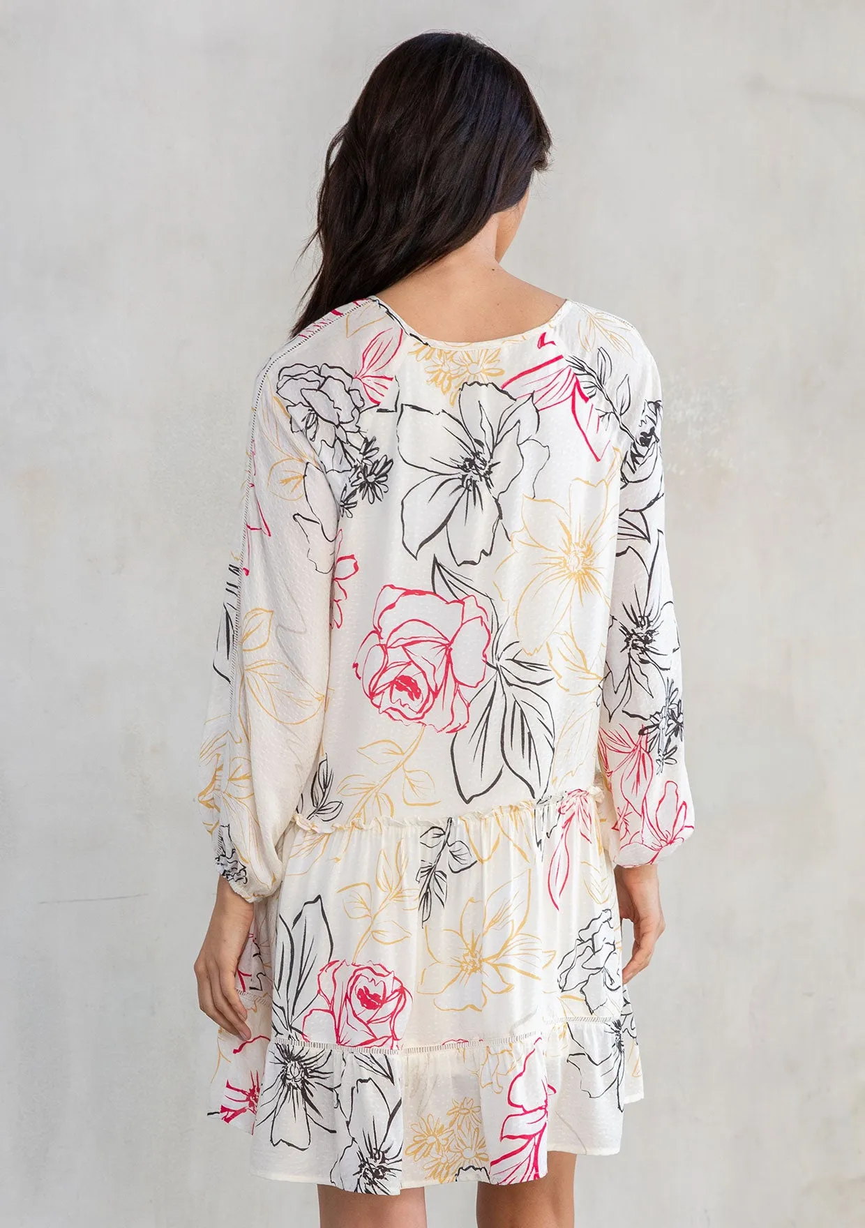 Tropical Print Long Sleeve Babydoll Mini Dress