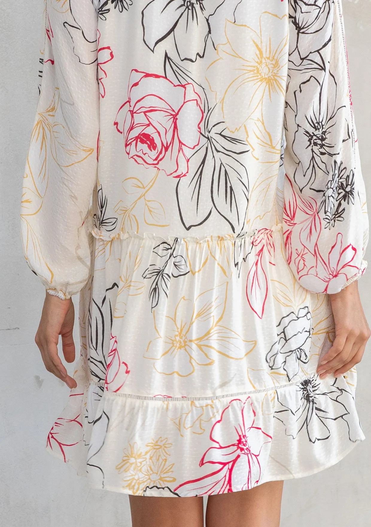 Tropical Print Long Sleeve Babydoll Mini Dress