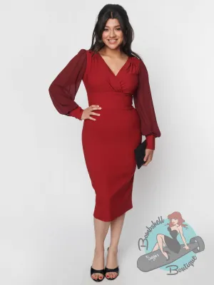 Unique Vintage Delores Burgundy Pencil Dress