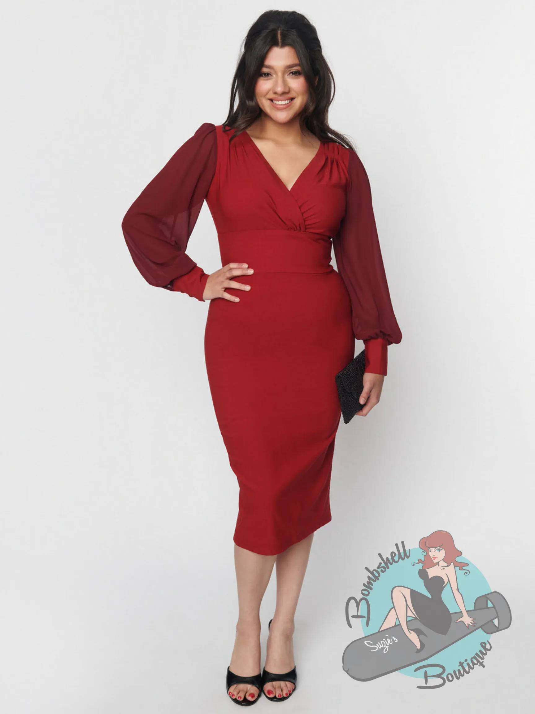 Unique Vintage Delores Burgundy Pencil Dress