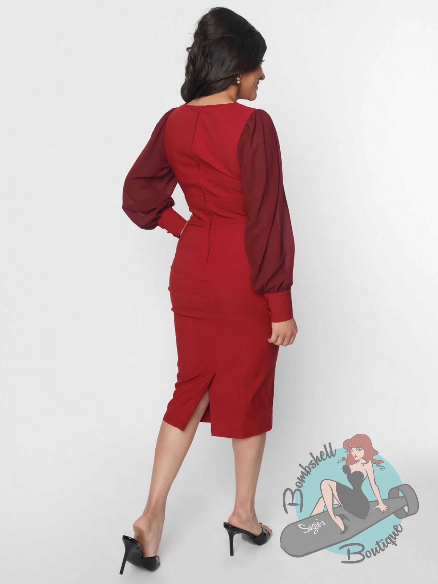 Unique Vintage Delores Burgundy Pencil Dress