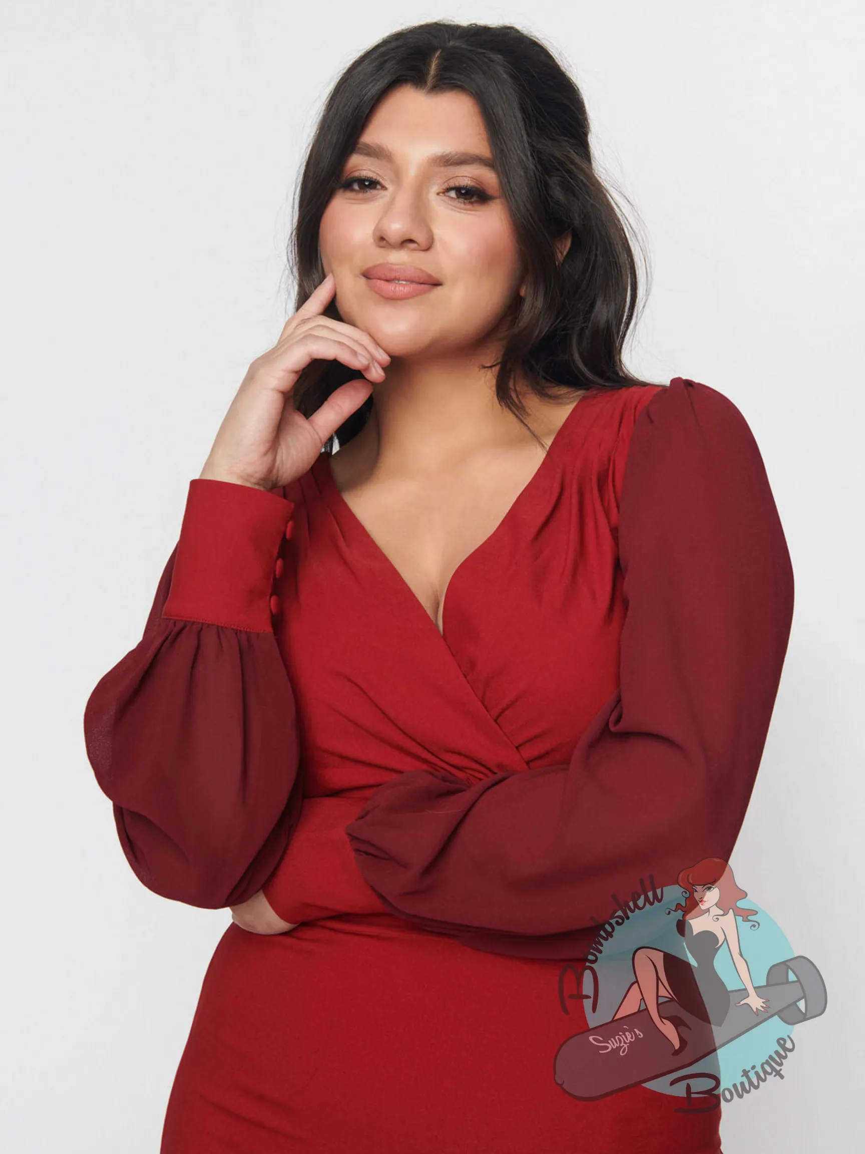 Unique Vintage Delores Burgundy Pencil Dress