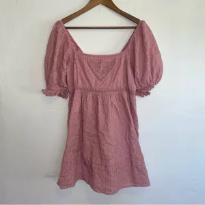 Urban Outfitters Puff Sleeve Square Neck Embroidered Babydoll Mini Dress (Medium)