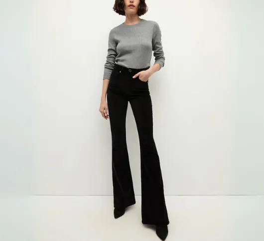 Veronica Beard - Beverly Velvet Skinny Flare Pants in Black