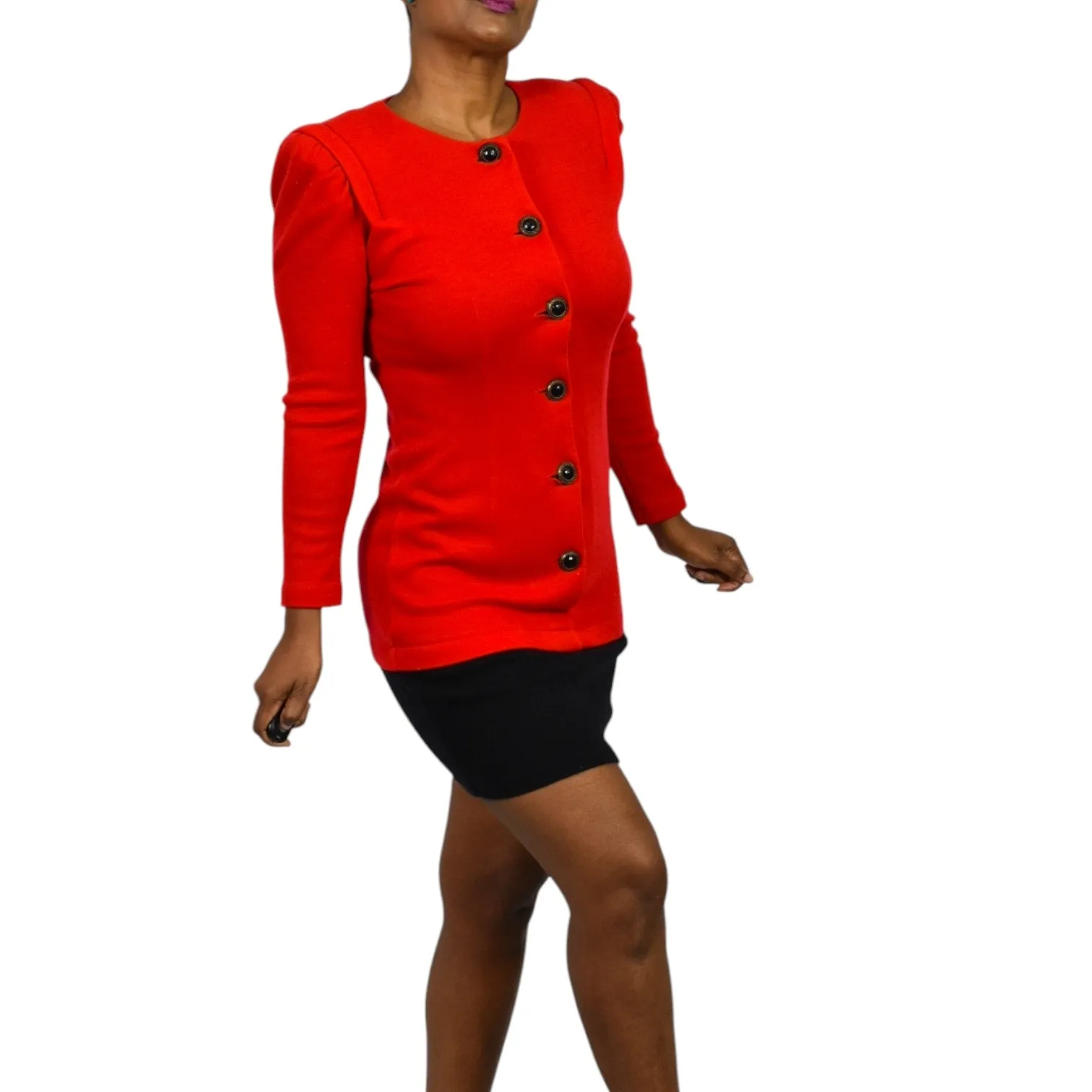Vintage All That Jazz Blazer Dress Red Twofer Shoulder Pads Mini Bodycon Buttons 90s Small 4
