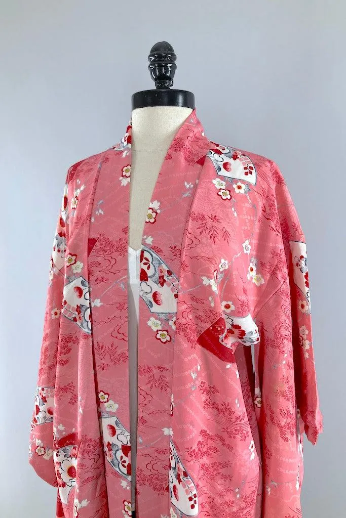 Vintage Pink Floral Kimono Cardigan