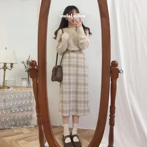 Vintage Plaid Long Pencil Skirt