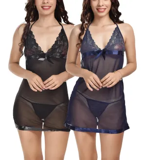 Viral Girl's Women's Blended Solid Knee Length Babydoll (Black::navyblue_Free Size) (pack Of 2)