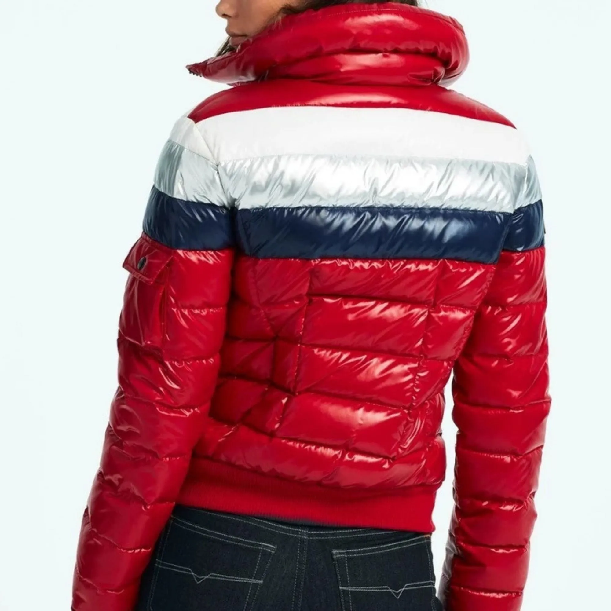 Women Starburst Rainbow Stripes Jacket - Red