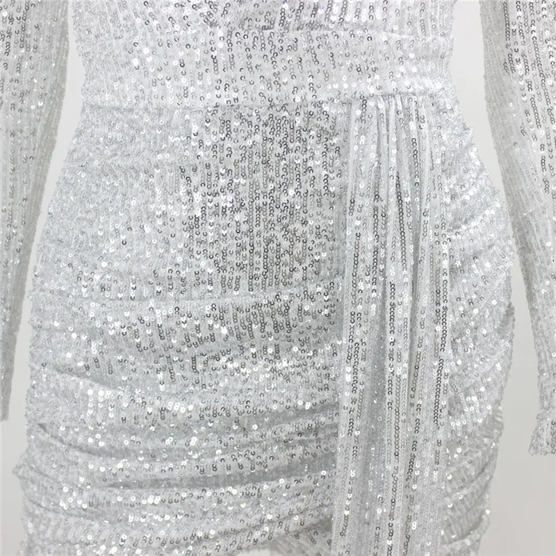 Women's Autumn Sequin High-Waist V-Neck Sheath Dress