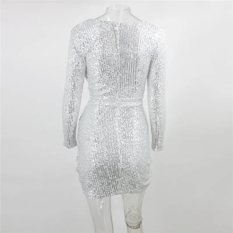 Women's Autumn Sequin High-Waist V-Neck Sheath Dress