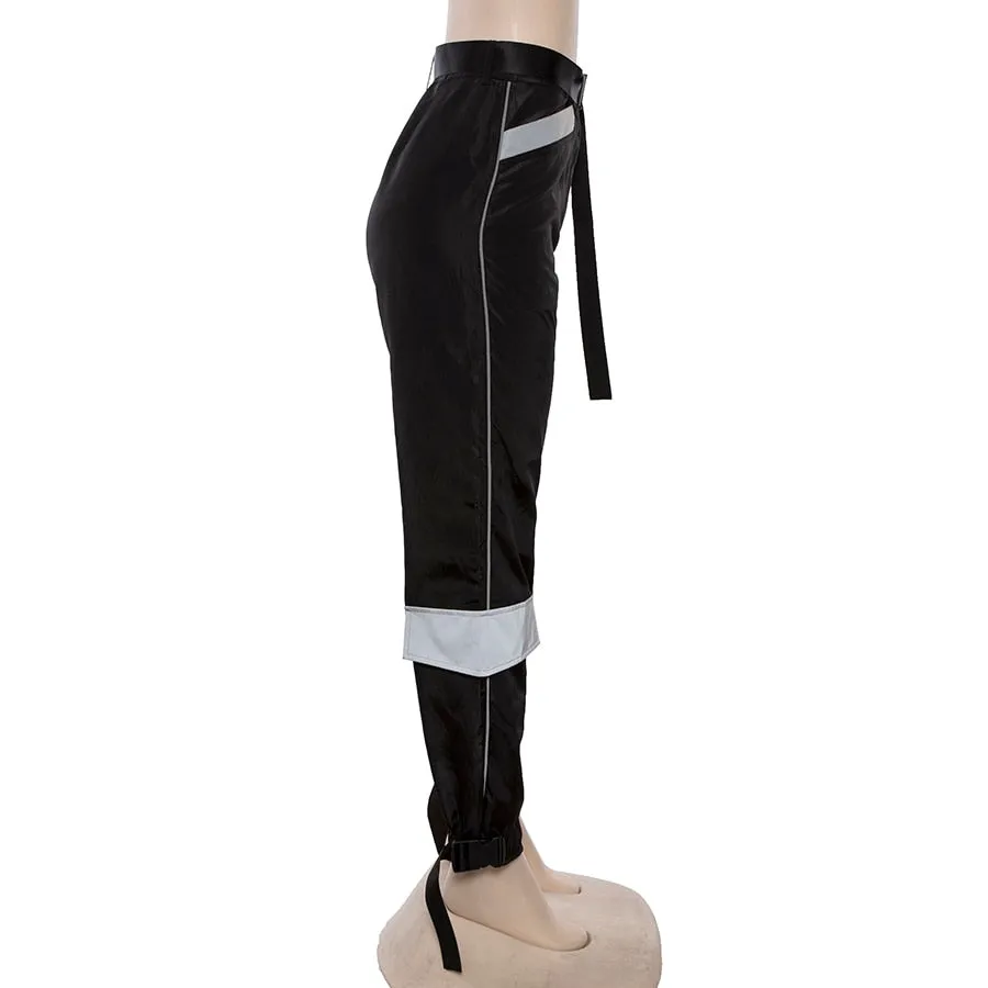 Women's Autumn/Winter Patchwork High Waist Cargo Pants With Reflective Inserts
