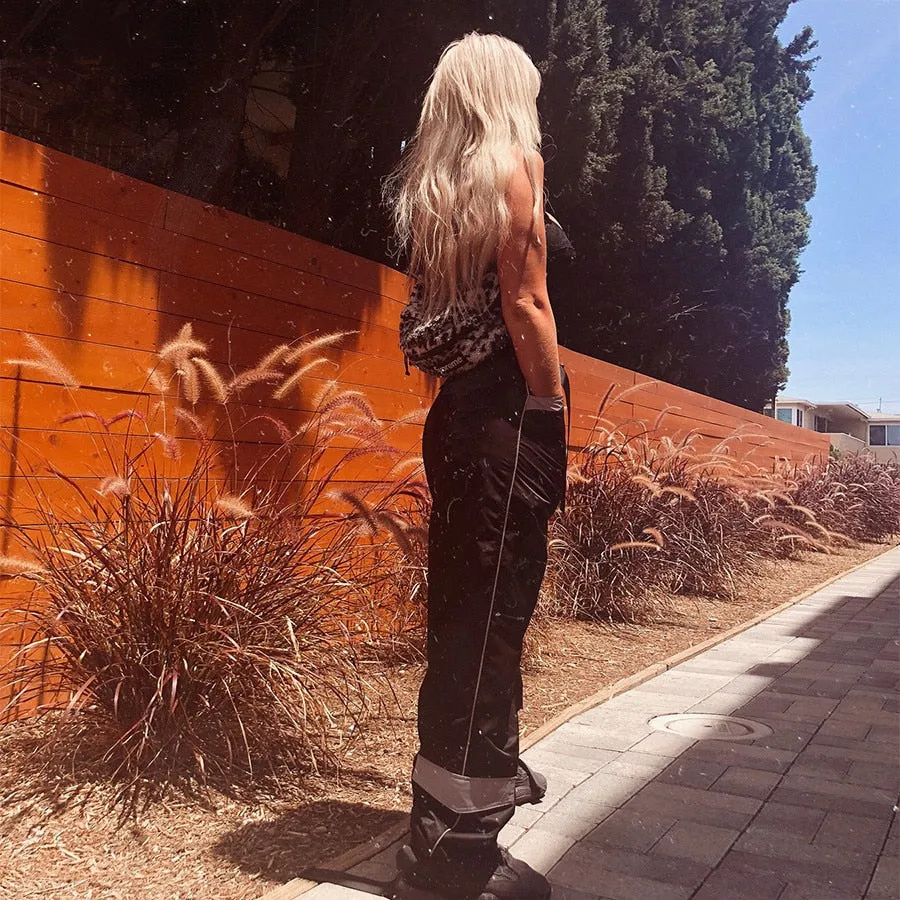 Women's Autumn/Winter Patchwork High Waist Cargo Pants With Reflective Inserts