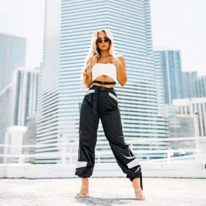 Women's Autumn/Winter Patchwork High Waist Cargo Pants With Reflective Inserts