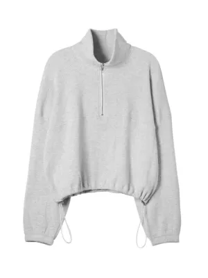 Women's Digi Knit Drawstring Waist Half Zip Relaxed Turtleneck Long Sleeve Sweater