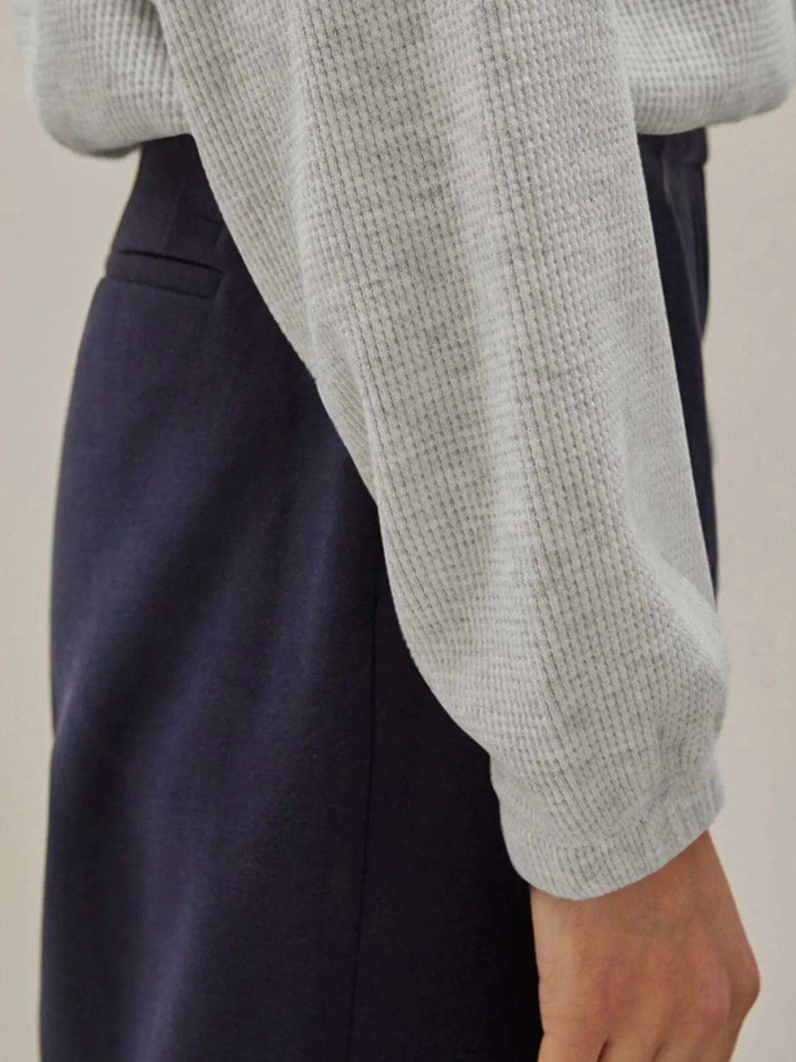 Women's Digi Knit Drawstring Waist Half Zip Relaxed Turtleneck Long Sleeve Sweater