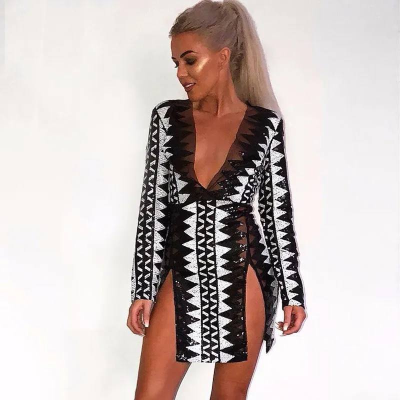 Women's Spring Sequin Sheath V-Neck Mini Dress