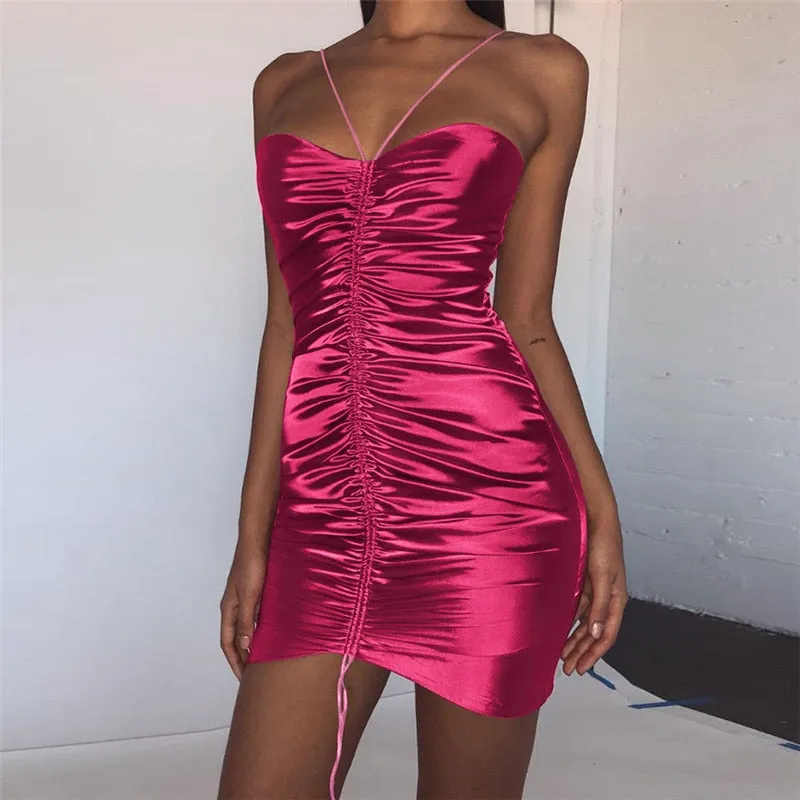 Women's Spring/Summer Strapless Sheath Mini Dress With Drawstring