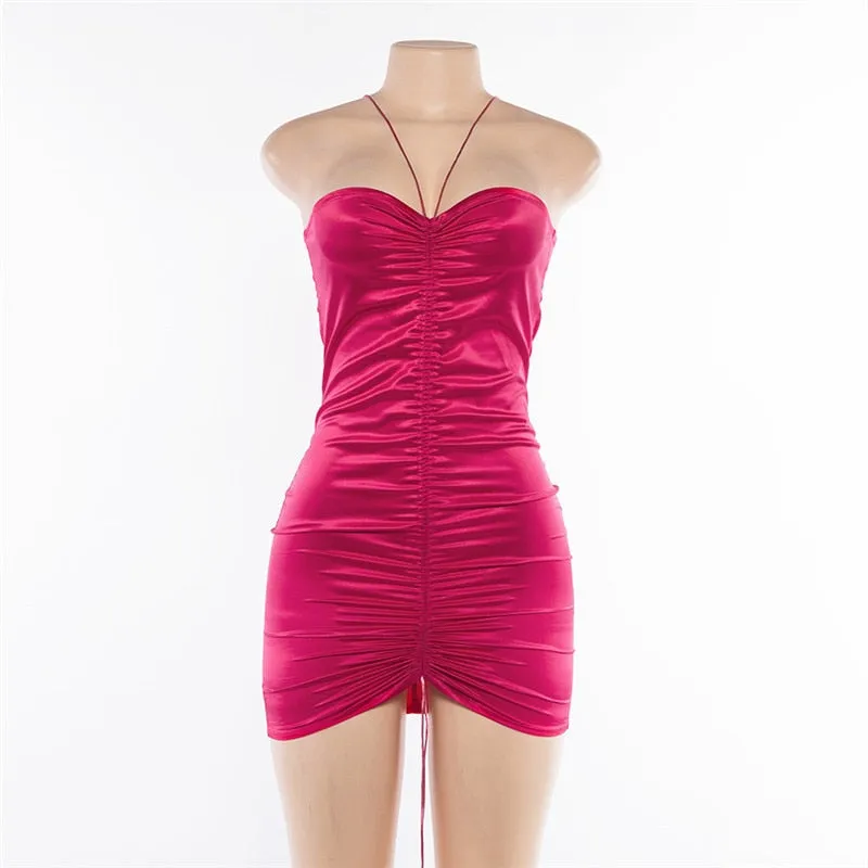 Women's Spring/Summer Strapless Sheath Mini Dress With Drawstring