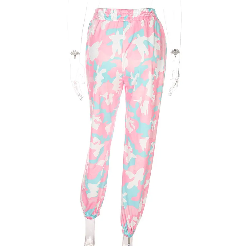 Women's Summer Joggers With Pink Camouflage Print