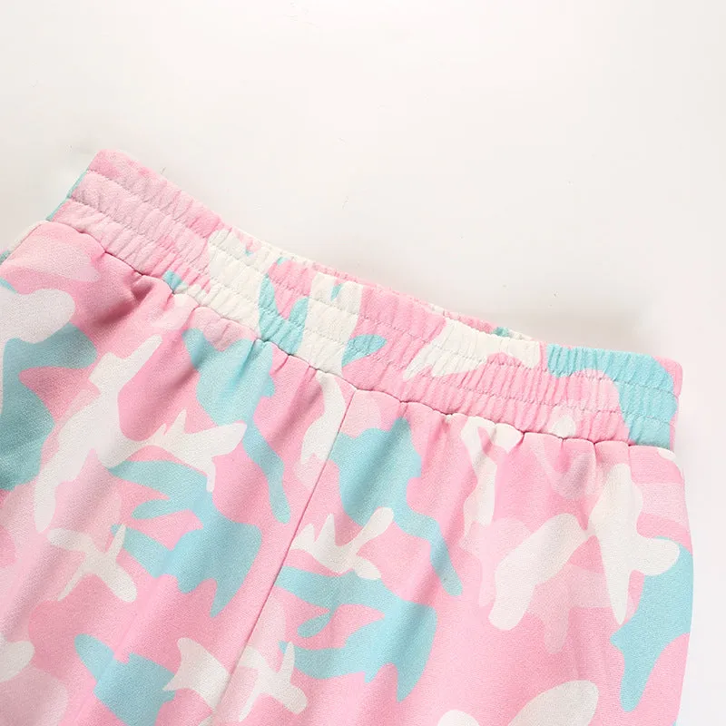 Women's Summer Joggers With Pink Camouflage Print