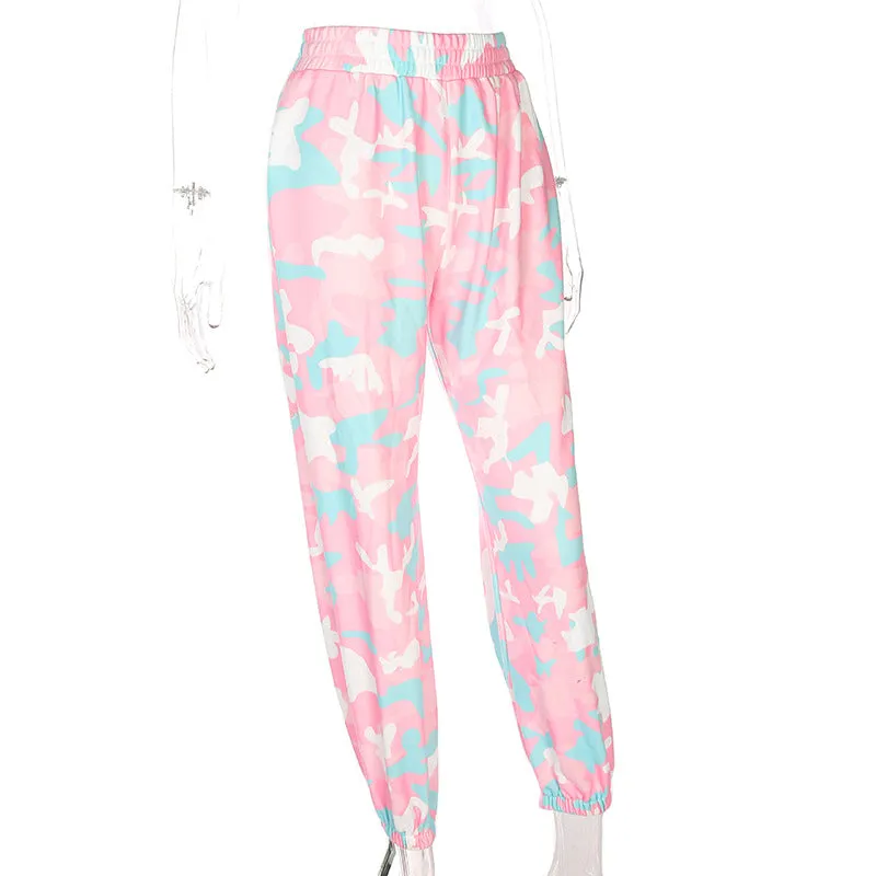 Women's Summer Joggers With Pink Camouflage Print