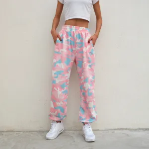 Women's Summer Joggers With Pink Camouflage Print