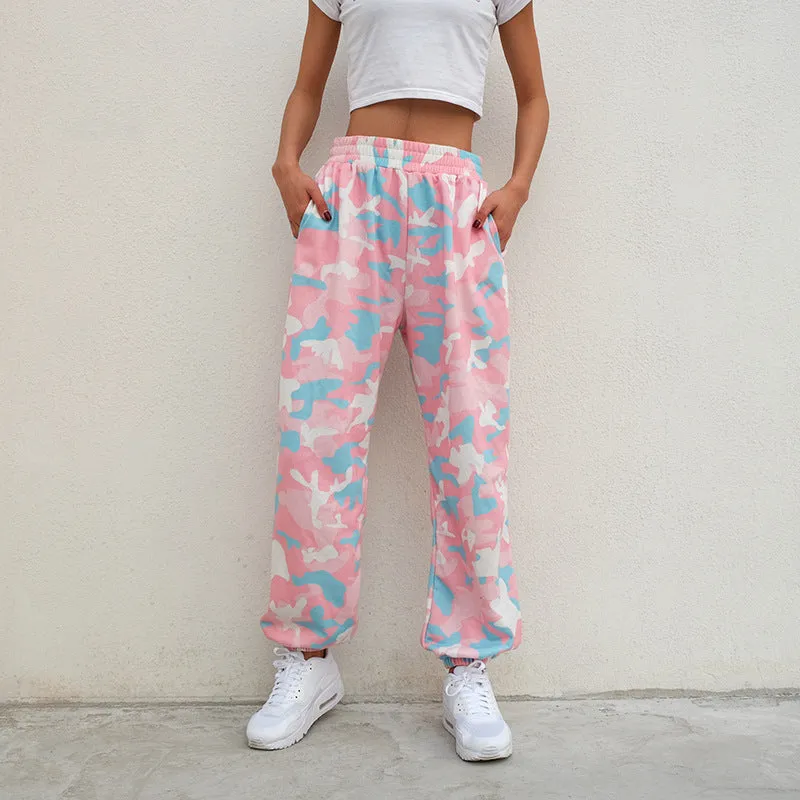 Women's Summer Joggers With Pink Camouflage Print
