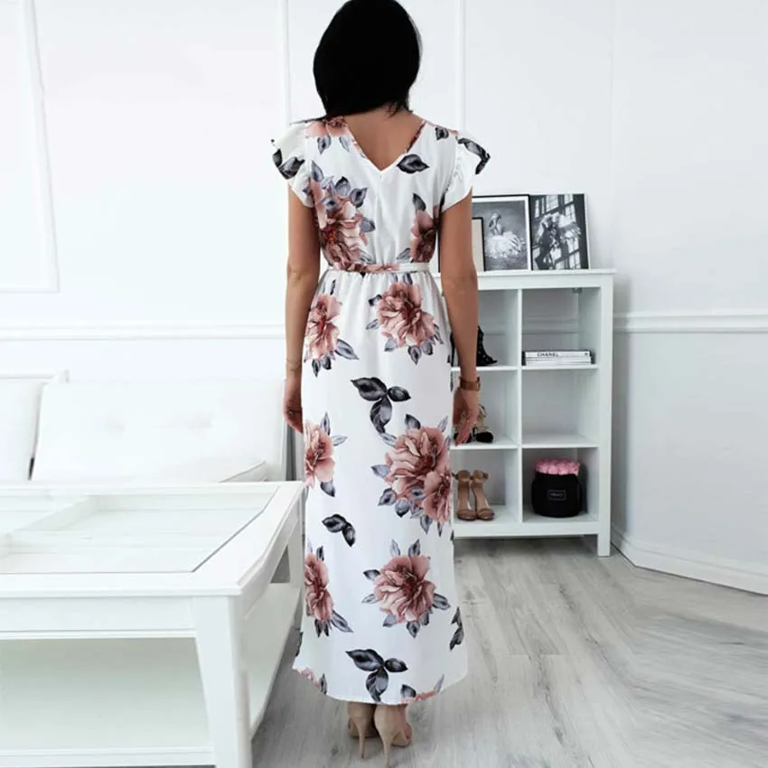 Women's Summer V-Neck Floral Loose Long Dress