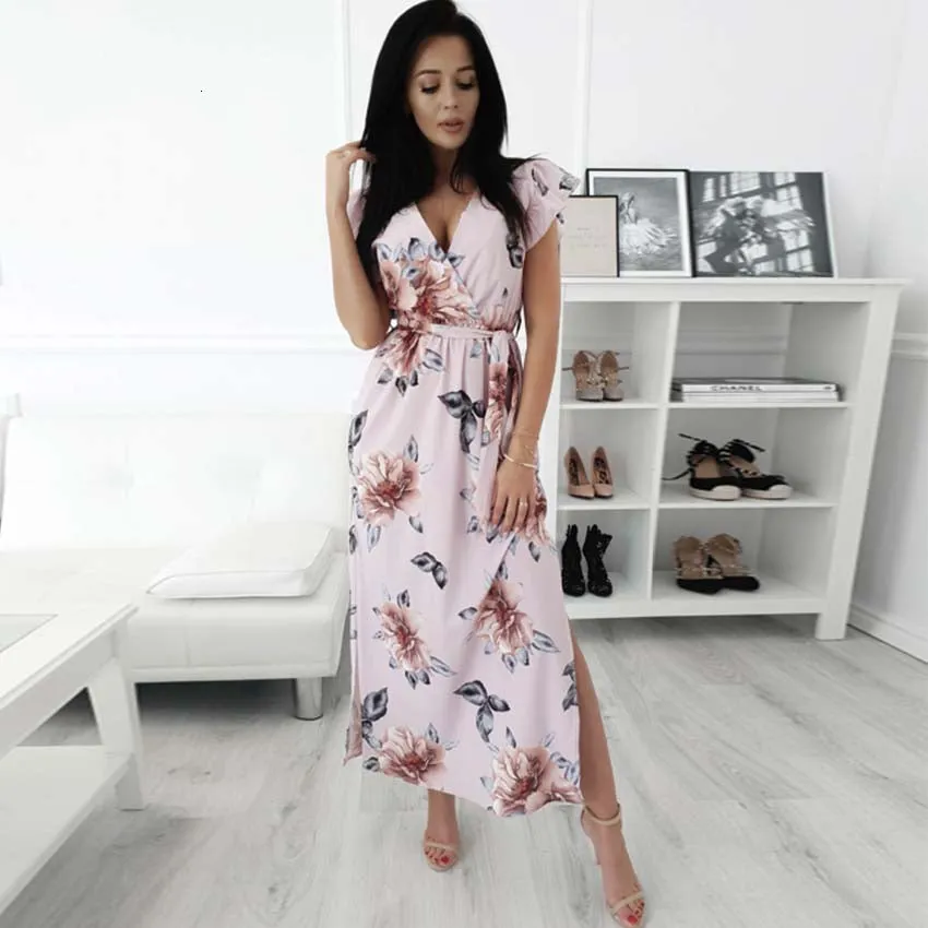 Women's Summer V-Neck Floral Loose Long Dress