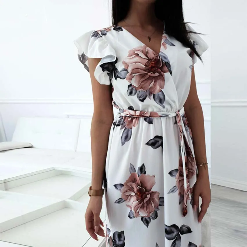 Women's Summer V-Neck Floral Loose Long Dress
