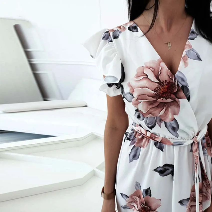 Women's Summer V-Neck Floral Loose Long Dress