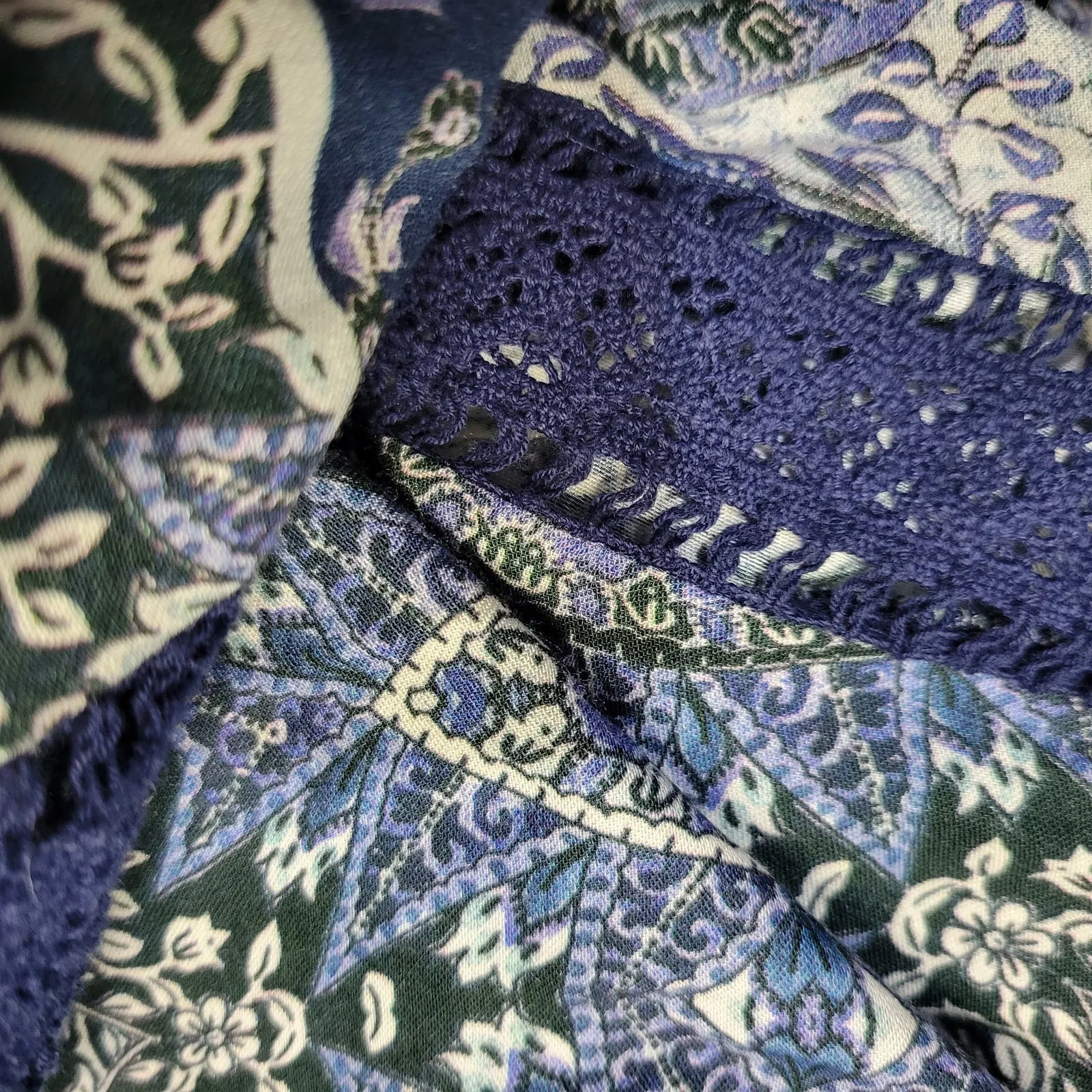 Young Fabulous Broke Maxi Dress Blue Paisley Patchwork YFB Low Cut Halter Crochet Size XS