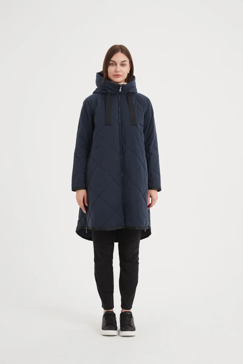 Zip Hem Winter Coat Navy